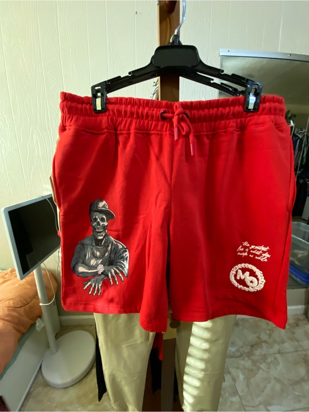 Members Only Red Graphic Skull Drawstring Athletic Shorts